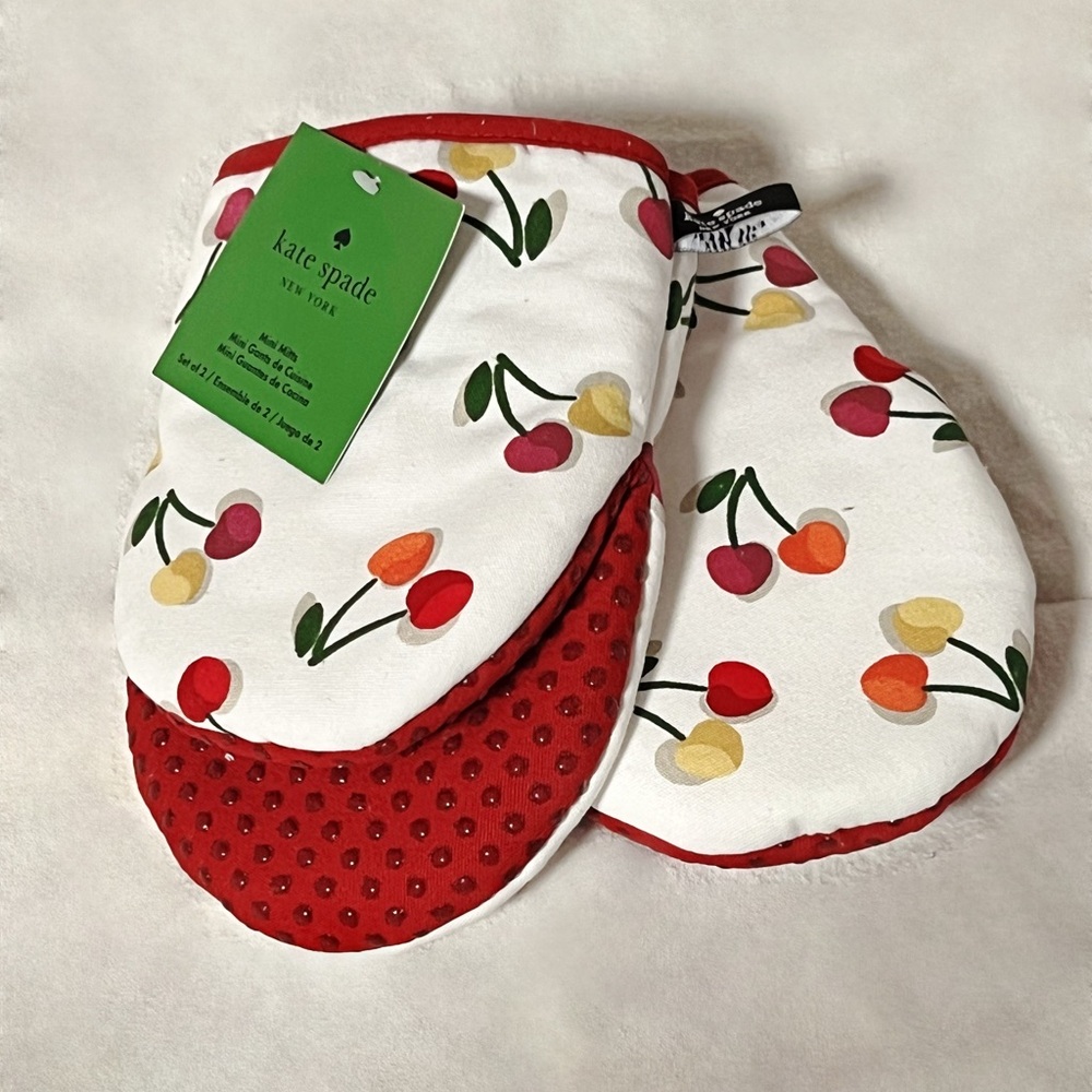 Kate Spade Red and White Cherry Oven Mitts